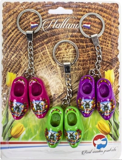Set van 3 paar sleutelhangers houten Hollandse Klompjes
