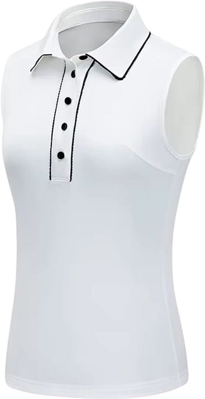 Dames Mouwloze Golftop – Sneldrogende Sport Tanktop met Omgeslagen Kraag, Ademend Golfshirt, Tennis Top en Sportshirt voor Vrouwen - Wit - Maat S
