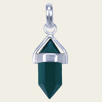 Zilveren Onyx groen edelsteen met potlood vatting kettinghanger