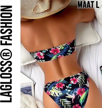LaGloss® Strapless Bikini Tropische Print Maat L – 2-delige Bikini - Zomer Strandkleding