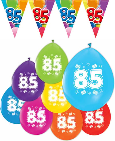 Feestpakket 85 jaar / 8 ballonnen en 1 vlaggenlijn 10 meter - Versiering Slinger Feestdecoratie Decoratie Verjaardag Jubileum Ballon Feest