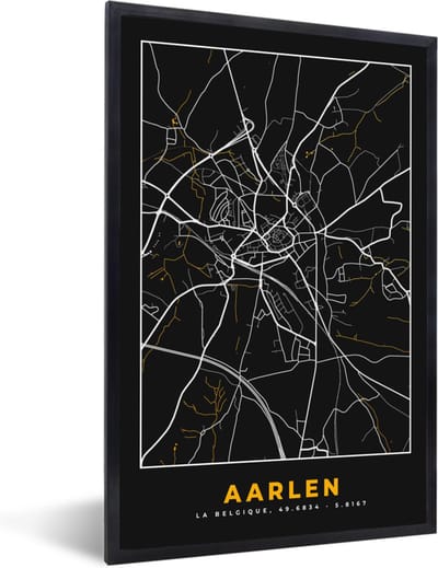Fotolijst incl. Poster - Kaart - Goud - Stadskaart - Plattegrond - Aarlen - 40x60 cm - Posterlijst