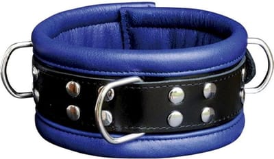 Kiotos Leather - Leren Collar 6.5 cm Gevoerd - Zwart/Blauw