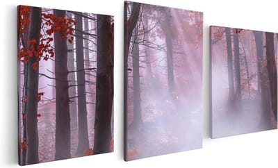 Artaza Canvas Schilderij Drieluik Rood Bos Met Bomen - 120x60 - Foto Op Canvas - Canvas Print