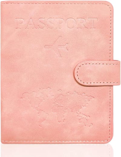 Famanu - Paspoorthoes PU paspoorthouder leren paspoorthoes draagbare universele reisportemonnee voor paspoort creditcard visitekaartjes instapkaarten en ticket roze