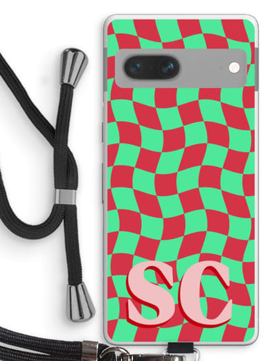 Gepersonaliseerd - Case Company® - Hoesje met koord geschikt voor Google Pixel 7 hoesje met Koord - Grid Monogram - Telefoonhoesje met Zwart Koord - Bescherming aan alle Kanten en Over de Schermrand