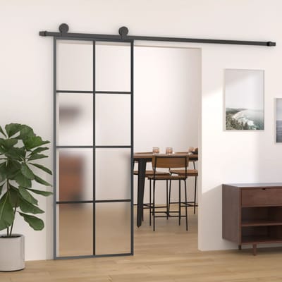 vidaXL - Schuifdeur - met - beslag - 76x205 - cm - ESG-glas - en - aluminium