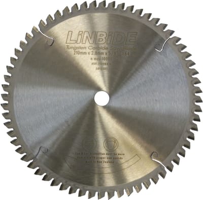 Zaagbladen voor het zagen van aluminium, dibond en pvc ø210 x 15,88 mm x 1,6 mm 54 tanden Z64-5° MW Tools SSCLN54