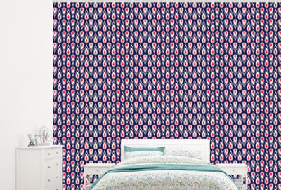 Behang - Fotobehang Patronen - Vintage - Blauw - Rood - Breedte 300 cm x hoogte 240 cm