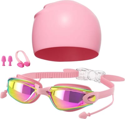 Zwemgoggles met Anti-Fog en UV Bescherming, Brede Lenzen en Zelfaanpassende Neusbrug, Perfecte Zwemaccessoires voor Volwassenen in Roze