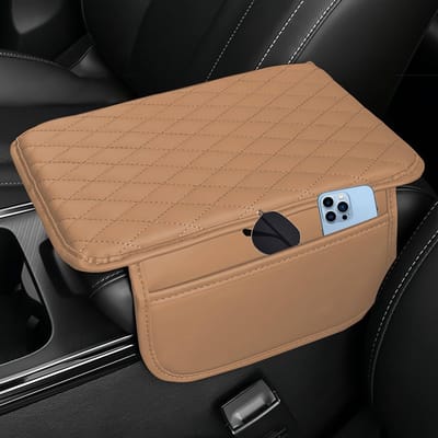Dailygoods - Armleuningbekleding, bruin, auto armleuningbox, universeel, 31 x 20 cm, middenconsole, traagschuim, auto-accessoires, inclusief opbergtas, compatibel met de meeste auto's, vrachtwagens en SUV's