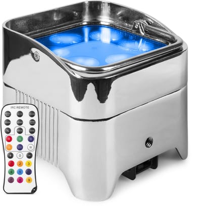 BeamZ BBP96SC accu Uplight met 6x 12W LED's en draadloze DMX - Chroom