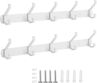 Set van 2 Wandhaakjes voor Kleding met 5 Haken - Ideaal voor Slaapkamer, Badkamer en Keuken - Stijlvolle Metalen Wandhaken voor Jassen en Kleding