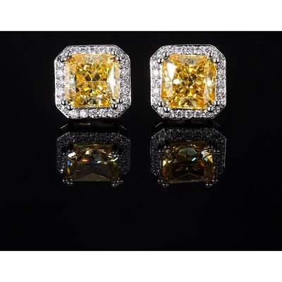 Modieuze en Veelzijdige IJsbloem Slijpvorm Roze Diamant Gele Diamant Rode Korund High Carbon Diamant Vierkante Oorbellen Hoofdsteen gray