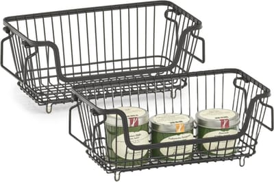 Zeller opberg draadmand - 2x - zwart - 32 x 16 x 14 cm - stapelbaar - metaal - opruimen - kastmanden