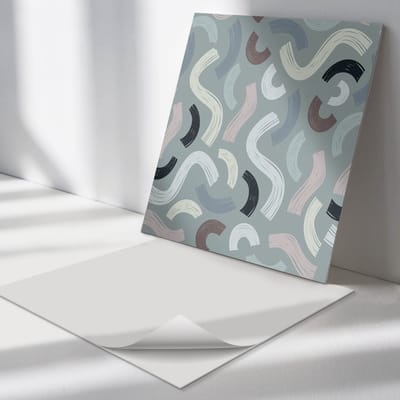 Wallfluent Vinyl Tegels - Abstracte Golven en Lijnen Vinyl Vloer Tegels - 30 cm x 30 cm - Grijs PVC Tegels - Verpakking van 9 stuks - Vierkant PVC Tegels - Patroon Plaktegels - Zelfklevende Vinyltegels - Plaktegels Keuken en Badkamer