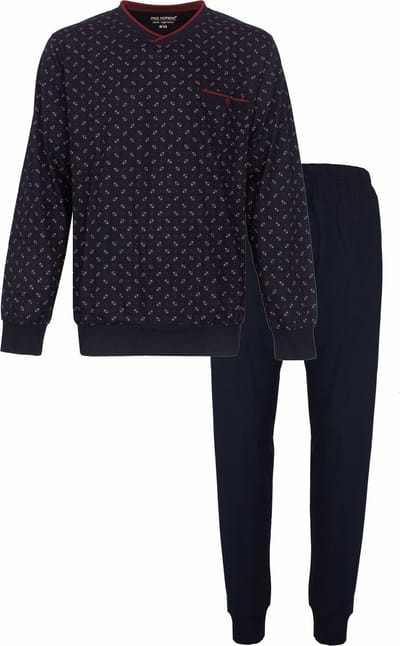 Paul Hopkins Heren Pyjama - V Hals - Katoen - Navy Blauw - Maat S