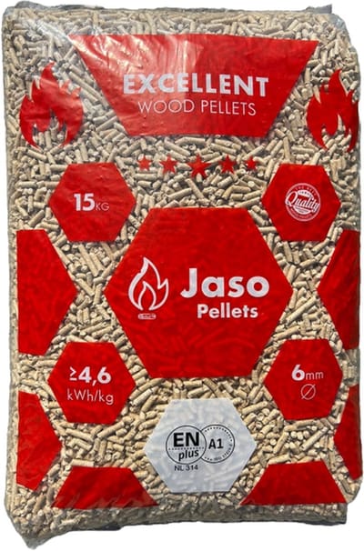Jaso - Premium Houtpellets - Pellets voor Pelletkachel - Pelletkorrels - Hele pallet - 990KG - 66 zakken á 15KG - 100% Naaldhout - 4.9 kWh/kg