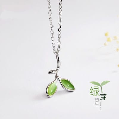 Joli Bracelet en Opale Feuille Verte Pour Femmes Charme Mode Bague Pousse de Printemps Ensemble Bijoux Collier Boucles d'Oreilles Cadeau d'Anniversaire
