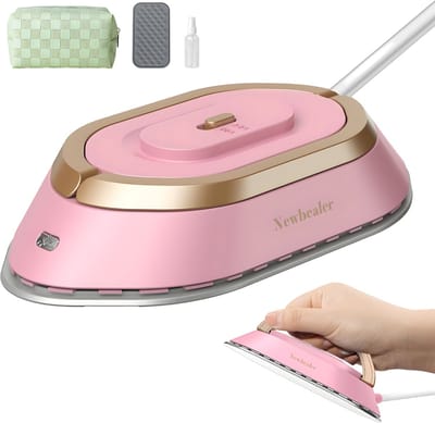 Newbealer Reisstrijkijzer Dual Voltage – Mini Strijkijzer – Kleine Strijkbout – Droogstrijkijzer – Inklapbaar – 120/220 Volt - Roze/Goud