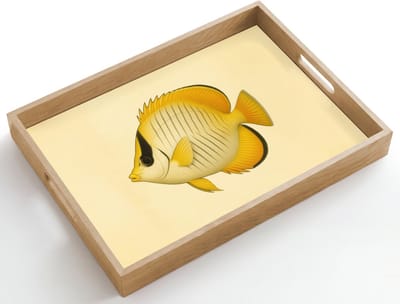 Dienblad hout 50x35 cm - Schootdienblad - Ovaal - Vis - Geel - Schubben - Borrelplank rechthoek - Plateau dienbladen