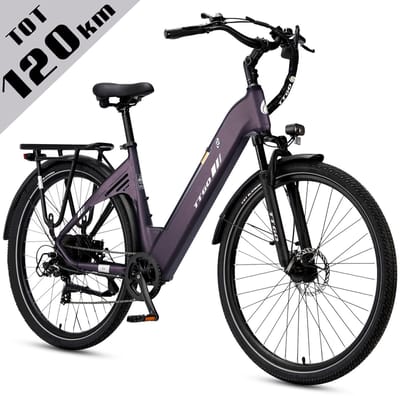 Elektrische Fiets TTGO C3 - 36V 18AH Accu - Actieradius Tot 120 Km - Aluminium Lage Instapframe - 28×2.0 Inch Wielen - Shimano 7 Versnellingen - Mechanische Schijfremmen - LCD Display - Elektrische Stadsfiets - paars