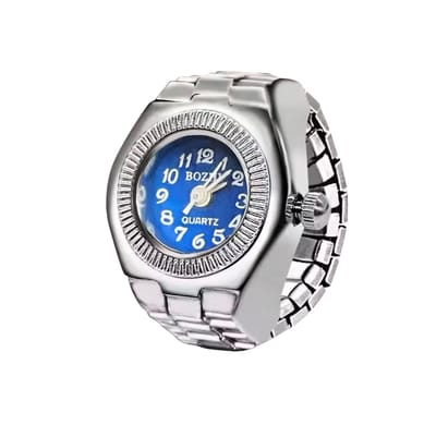 Vingerhorloge - Vinger Ring Horloge - Finger Watch - Zilver Blauw