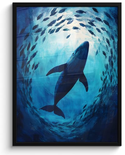 Poster in lijst - Fotolijst 50x70 cm - Posters - Walvis - Vissen - Donkerblauw - Posterlijst zwart - Decoratie - Wanddecoratie woonkamer - Muurdecoratie slaapkamer
