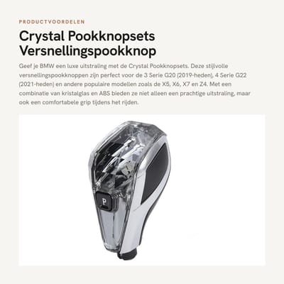 Dailygoods- Pookknopset Vervanging voor 3/4 Serie G20/G22 - Kristalglas/ABS - Inclusief Knopafdekkingsset - Startschakelaardeksel - Geschikt voor X5/X6/X7/Z4 - Versnellingspook