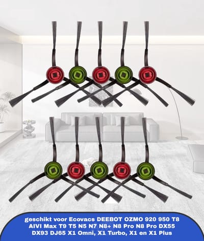 (10 Stuks) Zijborstel Vervangende Onderdelen geschikt voor Robotstofzuiger Ecovacs DEEBOT OZMO 920 950 T8 AIVI Max T9 T5 N5 N7 N8+ N8 Pro N8 Pro DX55 DX93 DJ65 X1 Omni, X1 Turbo, X1 en X1 Plus