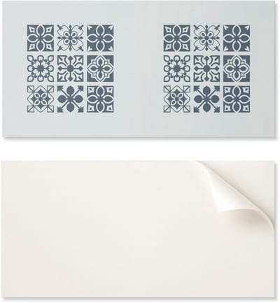 Zelfklevend vinylpaneel met decoratieve print, 100x50 cm, geometrische patronen in vierkanten.
