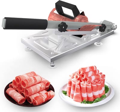 Snijmachine - Handmatige snijmachine voor bevroren vlees - Snijmachine voor rund- en lamsvleesrollen - Geschikt voor thuis koken, grillen en hotpot - Zilverkleurig