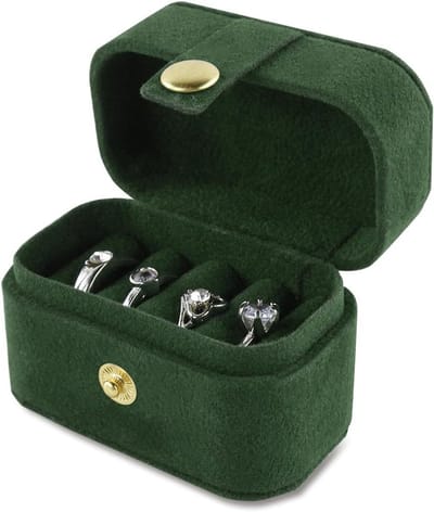 Mini Ringdoos voor Reizen, Draagbare Sieradenopslag met 4 Ringsleuven in PU-leer en Groen Fluweel