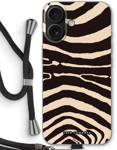 Case Company® - Hoesje met koord geschikt voor iPhone 16 hoesje met Koord - Arizona Zebra - Telefoonhoesje met Zwart Koord - Bescherming aan alle Kanten en Over de Schermrand
