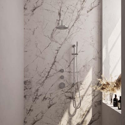 Brauer Chrome Carving Thermostatische Regendoucheset Inbouw - Hoofddouche 20 cm - Gebogen Wandarm - Handdouche Staaf - Doucheslang - Geintegreerde Glijstang - Chroom