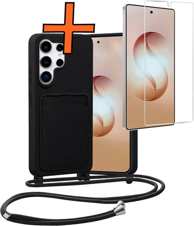 Hoesje Geschikt voor Samsung S26 Ultra Hoes Met Telefoonketting Met Screenprotector - Backcover Geschikt voor Samsung Galaxy S26 Ultra Case Met Koord - Zwart