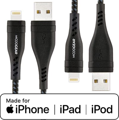 2x MOJOGEAR Lightning naar USB kabel Extra Sterk – Voor iPhone X,11,12,13,14 — Kabels 1,5 meter [DUOPACK] - Donkergrijs