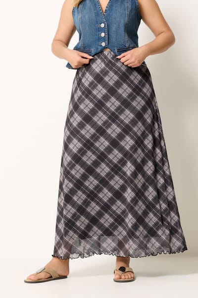 Yours Paarse Geruite Mesh Rok Size 44