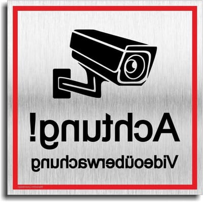 Deurbordje Achtung Videobewaking - Waarschuwingsbord Camera - Beveiliging Melding - UV-druk Krasbestendig - 12 x 12 cm - Zilver