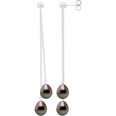 Hangende Oorbellen - Echte Gecultiveerde Tahiti Parel Paar 7-8 mm