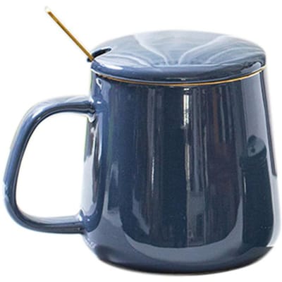 Mug en céramique de style européen de luxe léger 400 ml peint à l'or Tasse à café verte avec couvercle et cuillère Tasse à lait Cadeaux de vacances Pour couple 301-400ml gray