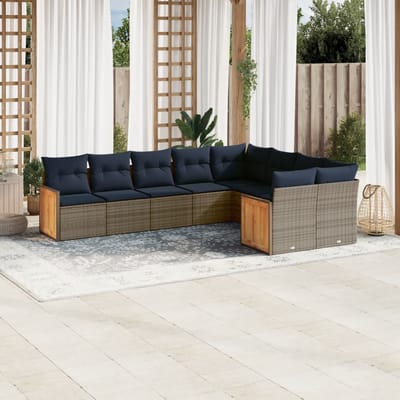 vidaXL - 9-delige - tuinbankset - met - kussens, - grijs - polyrotan