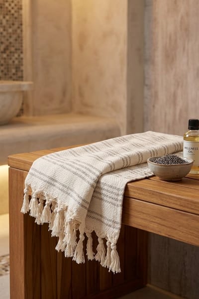 SEASON Premium Hamamdoek - 97x180cm - 650 gram - 100% Katoen - Luxe Strandlaken en Wellness Plaid, creambeige