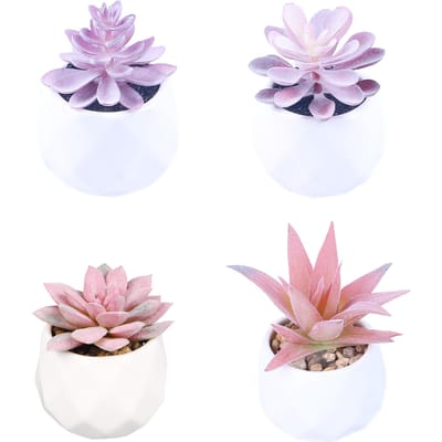 4 STUKS Kunstmatige Mini Succulenten Potten Hoge Simulatie Esthetische Groene Planten Potten voor Keuken white
