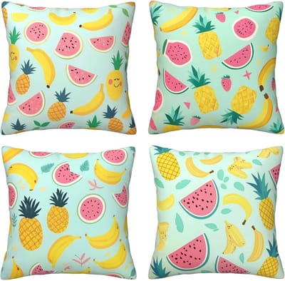 Kussenhoezen, ananas, watermeloen, 65 x 65 cm, behaaglijk, kussenhoes met onzichtbare ritssluiting, zacht, wollig, bankkussen, wasbaar, voor terras, bank, woonkamer