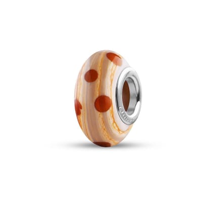Quiges - Glazen - Kraal - Bedels - Beads Karamel met Bruine Stippen Past op alle bekende merken armband NG844