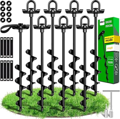 Grondankers Zwaar - Tuinankers Spiraal - Vastzetten Buiten - Verborgen Oogje - 8 stuks - Zwart