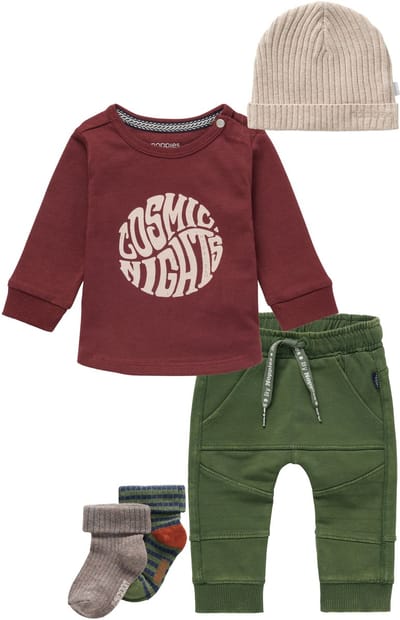 Noppies - Kledingset -4delig - Broek Jesolo Thyme - Shirt Jaroslavi Andora - Muts Joliet Sand - 2 paar sokken - Maat 68
