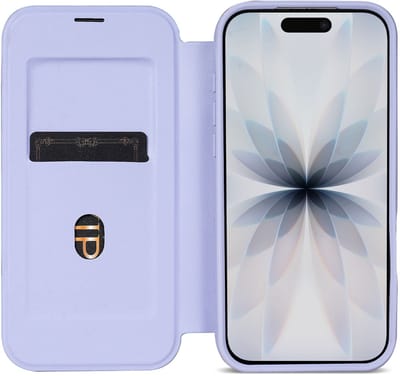 Portemonnee Hoesje Geschikt voor Apple iPhone 17 | Compatibel met MagSafe / Qi2 | Wallet Book Case met Magneet | Beschermhoes met Pasjeshouder | Transparant / Paars