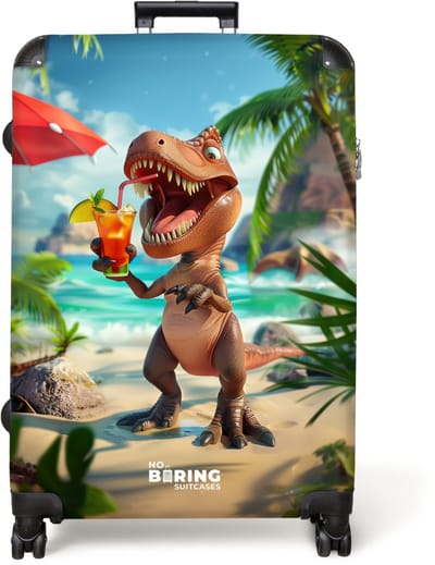 NoBoringSuitcases.com® - Koffer groot - Reiskoffer lichtgewicht - Dinosaurus - Strand - Cocktail - Rolkoffer met 4 wielen - Grote trolley XL - 98 liter bagage